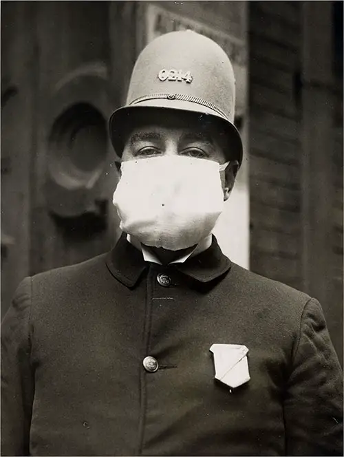 Police Officer Wears Mask for Protection Against Influenza, 7 October 1918.