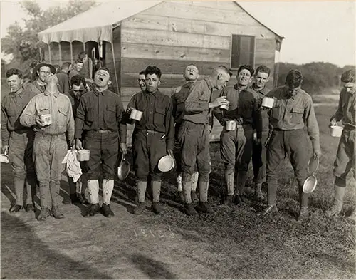 Soldiers at Camp Dix Gargling With Salt and Water After a Day Working in the War Garden.