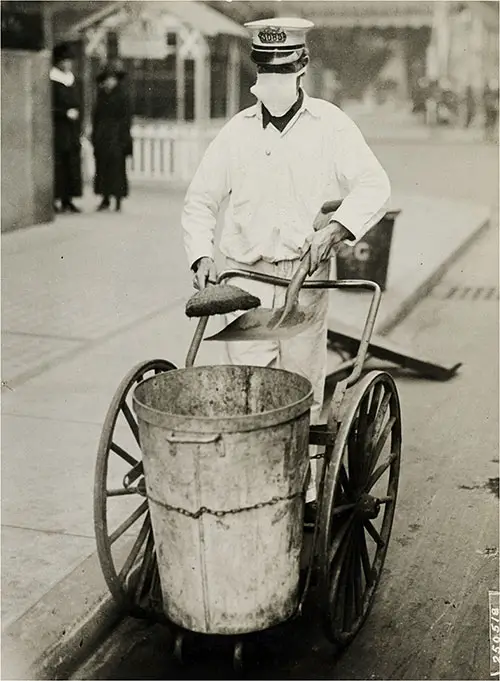 Street Cleaner Wears Mask During Influenza Epidemic, 16 October 1918.