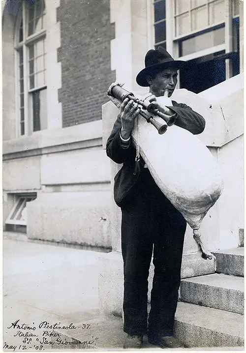 Antonia Piestincola, 37, Italian Piper, Arrived on the SS San Giovanni 12 May 1908 at Ellis Island.