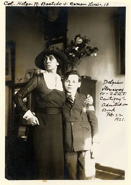 Belgian Stowaway, Ooman Louis, Age 13, Admitted on Bond 22 February 1921.