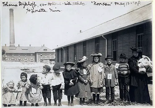 Dutch Mother, Johanna Dykhof, 40, with Her Eleven Children at Ellis Island. They Arrived on the SS Noordam, 8 May 1908