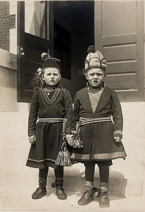 Swedish Immigrant Children Dressed in Folk Costumes at Ellis Island.