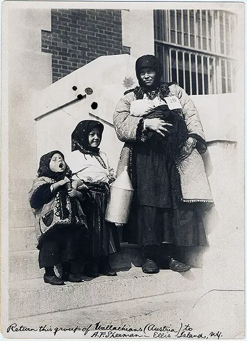 Wallachian Woman with Her Three Young Children at Ellis Island. They Emigrated from the Austro-Hungarian Empire.