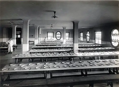 Dining Hall at Ellis Island. Edwin Levick Photograph 29162. nd, circa 1902-1913.