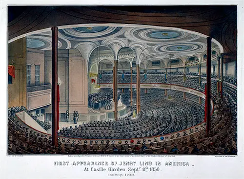 First appearance of Jenny Lind in America. At Castle Garden, 11 September 1850.