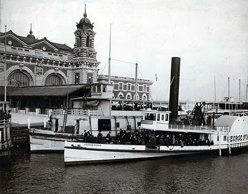 Immigrants Arriving in Barges at Ellis Island, Waiting to be Admitted - 1905.