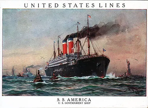 Reverse Side of Abstract of Log, SS America, 9 April 1924, Showing Color Painting of the Ship.