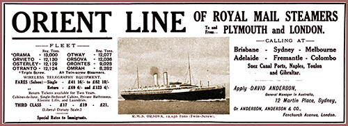 Advertisement for the Orient Line of Royal Mail Steamers. Australia Today, 1 November 1912