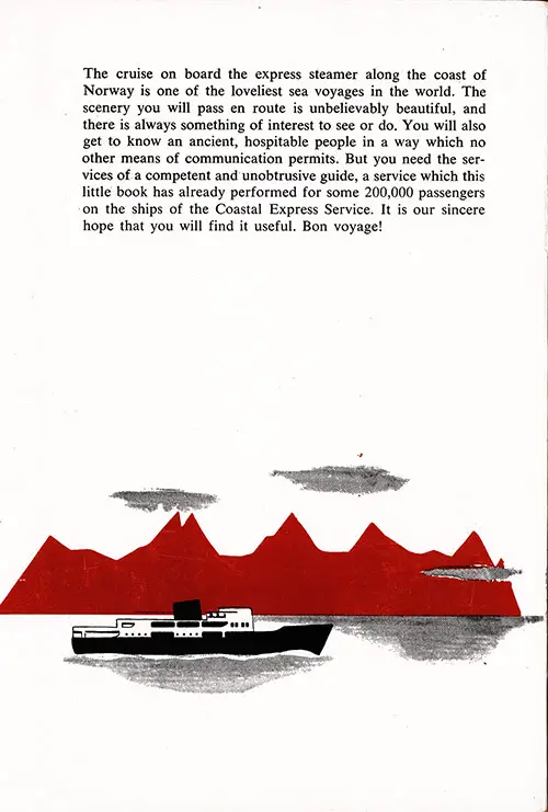 Back Cover, 2500 Miles on the Norwegian Coastal Steamer by Erling Welle-Strand, 1978.