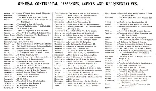 Cunard Line General Continental Passenger Agents and Representatives, 1905.