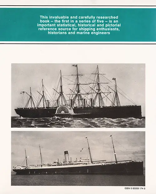 Back Cover, Great Passenger Ships of the World, Volume 1: 1858-1912 by Arnold Kludas, Translated from the German by Charles Hodges, 1975.