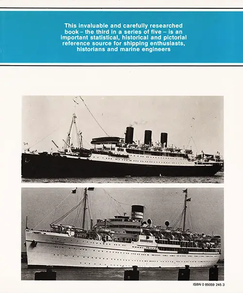Back Cover, Great Passenger Ships of the World, Volume 3: 1924-1935 by Arnold Kludas, 1976.