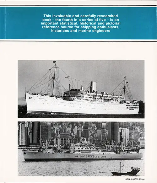 Back Cover, Great Passenger Ships of the World, Volume 4: 1936-1950 by Arnold Kludas, 1977.