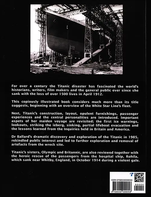 Back Cover, Legacy of the White Star Line: History of the Titanic, Her Sisters, and Other White Star Liners by Timothy PD Turner, 2000.