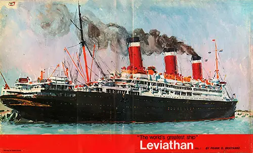 Dustjacket Cover for Volume 1 Showing the SS Leviathan, The World's Greatest Ship. From a Painting by Albert Brenet.
