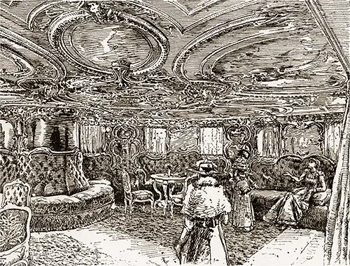 The Saloon of a Hamburg-American Line Steamer. Ocean Steamships, 1891.