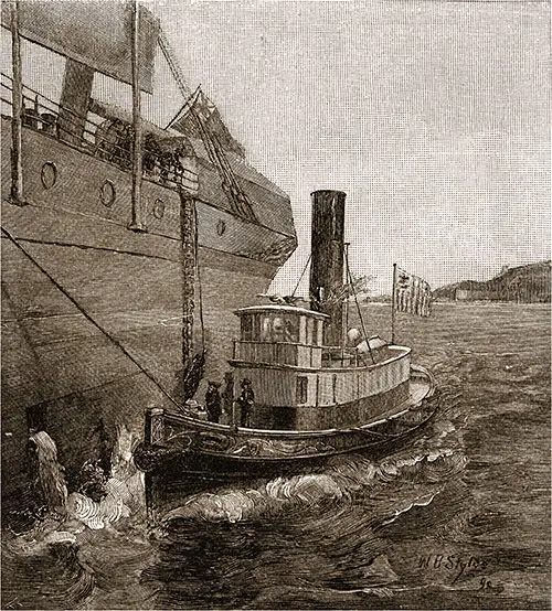 Revenue Officer Boarding a Ship at New York Bay. Ocean Steamships, 1891.