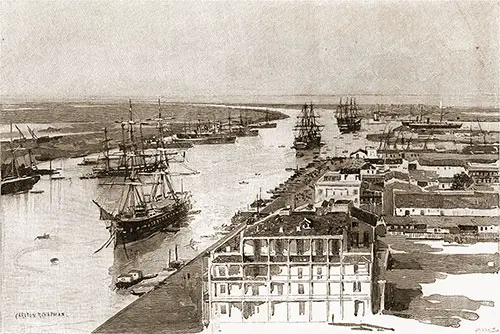 Entrance to the Suez Canal at Port Said. Ocean Steamships, 1891.