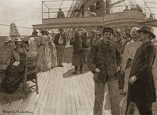 Passengers Gathered on the Promenade Deck of an Orient Liner. Ocean Steamships, 1891.