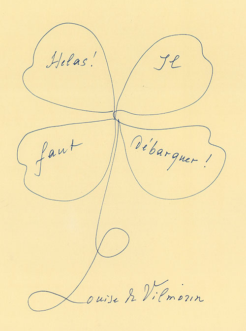 Inscription from Louise de Vilmorin Included in this Volume "Helas! il faut vébarguer!