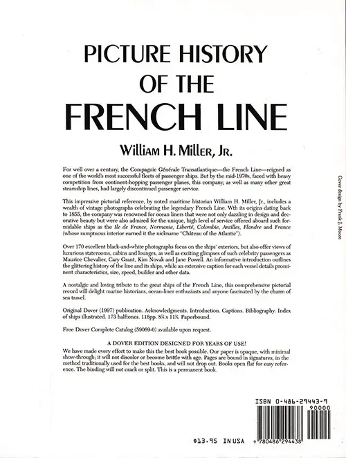 Back Cover, Picture History of the French Line by William H. Miller, Jr., 1997.