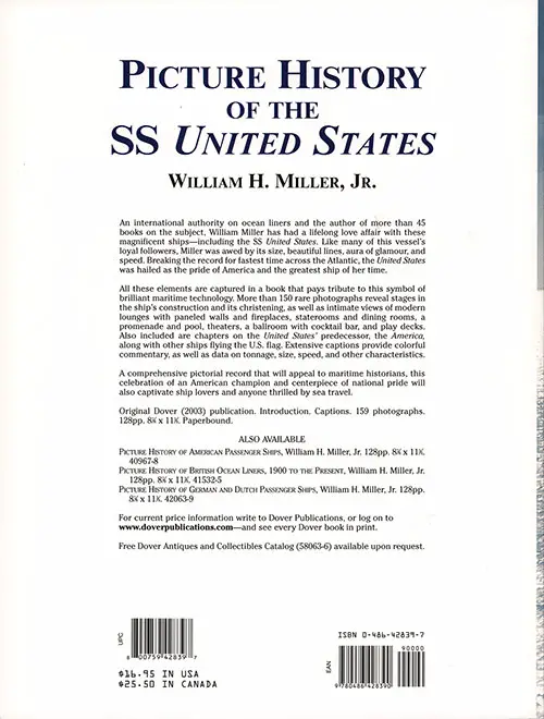 Back Cover, Picture History of the SS United States by William H. Miller, Jr., 2003.