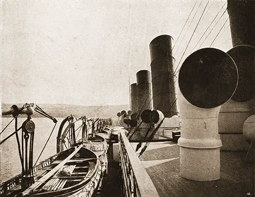 Illustrating the Great Height of the RMS Aquitania's Funnels and the Ship's Length.