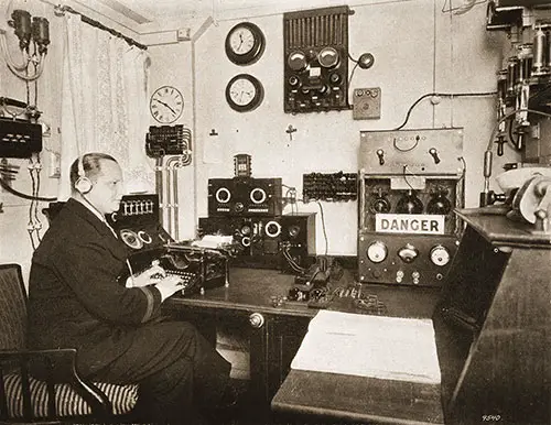 In One of the Wireless Rooms on the Aquitania.