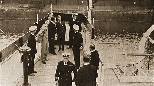 H.R.H. Prince of Wales on the Bridge of the Aquitania During a Visit to Southampton.