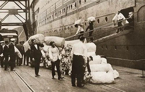 Stewards Are Taking Linen Ashore for the Laundry at the End of the Voyage.