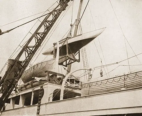 One of the Yachts Entered for the British-America Cup Being Hoisted Aboard the Aquitania.