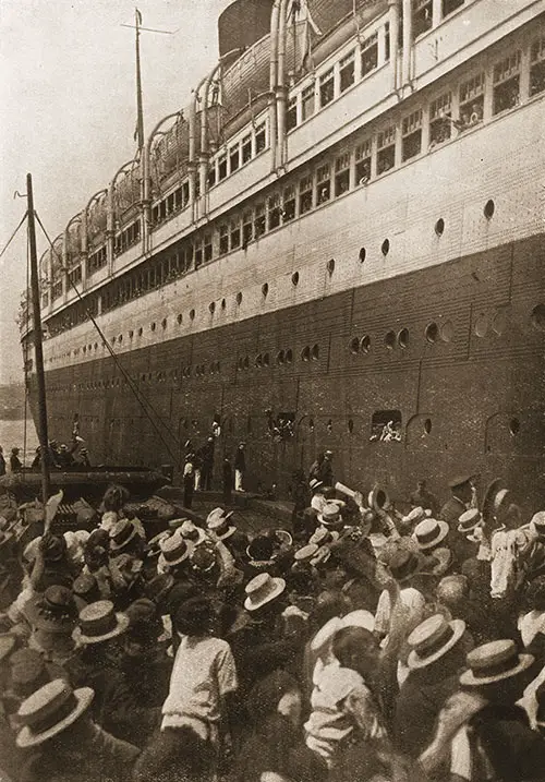 RMS Aquitania Backing Out into the Hudson River, New York.