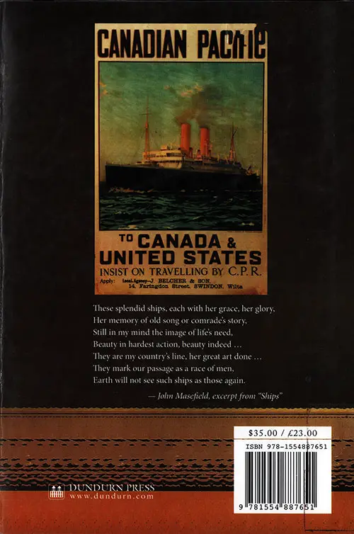 Back Cover, Sailing Seven Seas: A History of the Canadian Pacific Line by Peter Pigott, 2010.