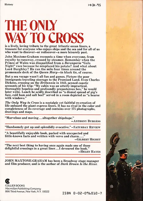 Back Cover, The Only Way to Cross by John Maxtone-Graham, 1972.