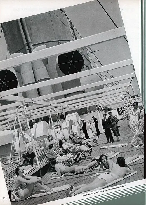 Sunbathers on the Spacious Sun Deck of the RMS Empress of Britain. World Cruise 1936.