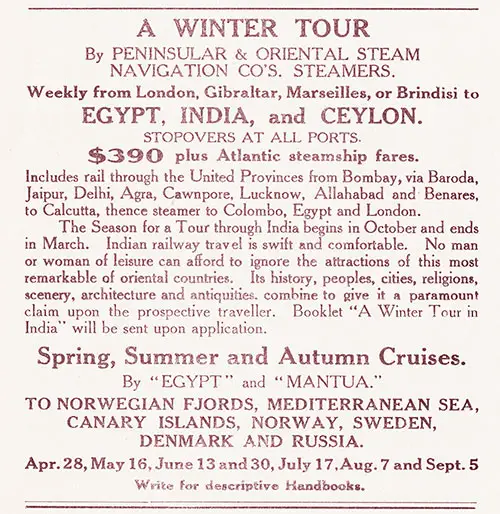 A Winter Tour by Peninsular & Oriental Steam Navigation Company Steamers.