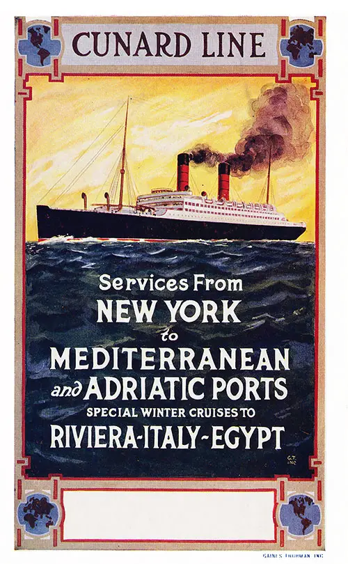Back Cover, Cunard Line Services 1914 Brochure.