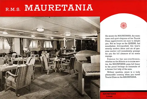 Tourist Class Lounge on the RMS Mauretania II (1938).