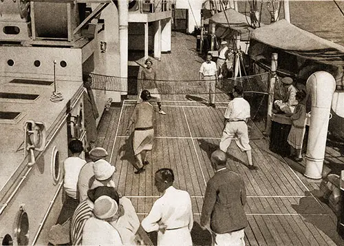 Passengers Play Deck Tennis on a Holland-America Liner.