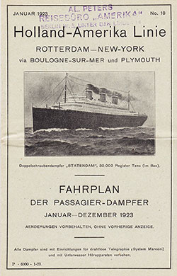 Front Page, Passenger Steamship Timetable, January to December 1923, Subject to change without prior notice.