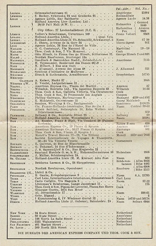 Agents and Agencies of the Holland-America Line, Part 2 of 2, January 1923.