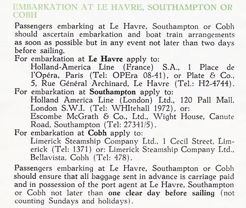 Embarkation at Le Havre, Southampton, or Cobh, 1956.