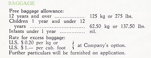 Baggage Fees, Free Baggage Allowance, and Rate for Excess Baggage.