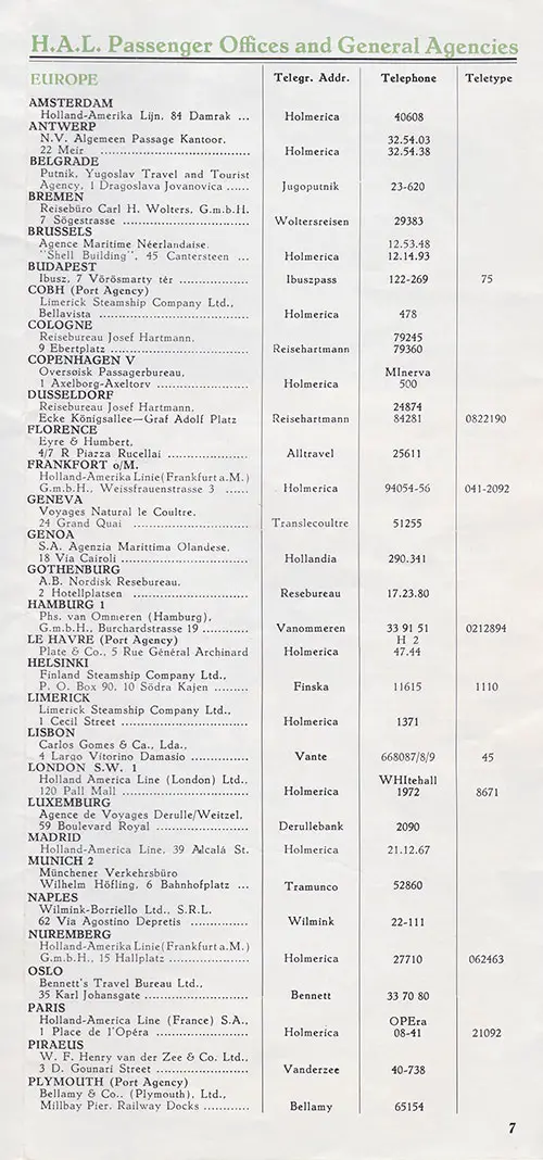 HAL Passenger Offices and General Agencies in Europe.