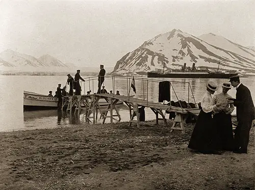 The SS Blücher Anchored at Bellsund Fjord, Spitsbergen - Passengers Loading onto Tender.