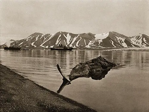 The SS Blücher in Bellsund. The Item Sticking Out in the Water Is Not Identified.