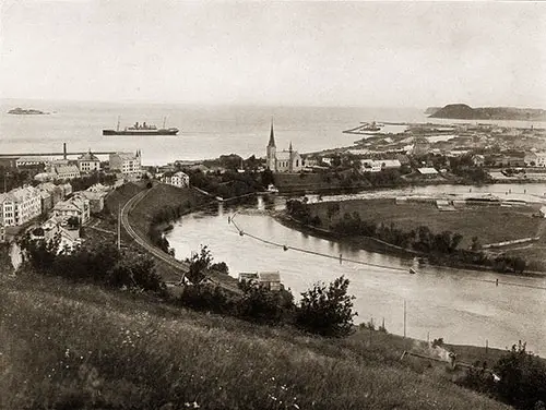 View of Harbor at Trondhjem with the SS Blücher of the Hamburg American Line Visible in the Background.