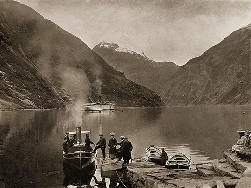Passengers Boarding the Tender Heading to the SS Meteor at the Village of Merok, Geiranger Fjord, Norway.