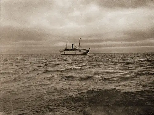 Exterior View of the SS Meteor on the High Seas.